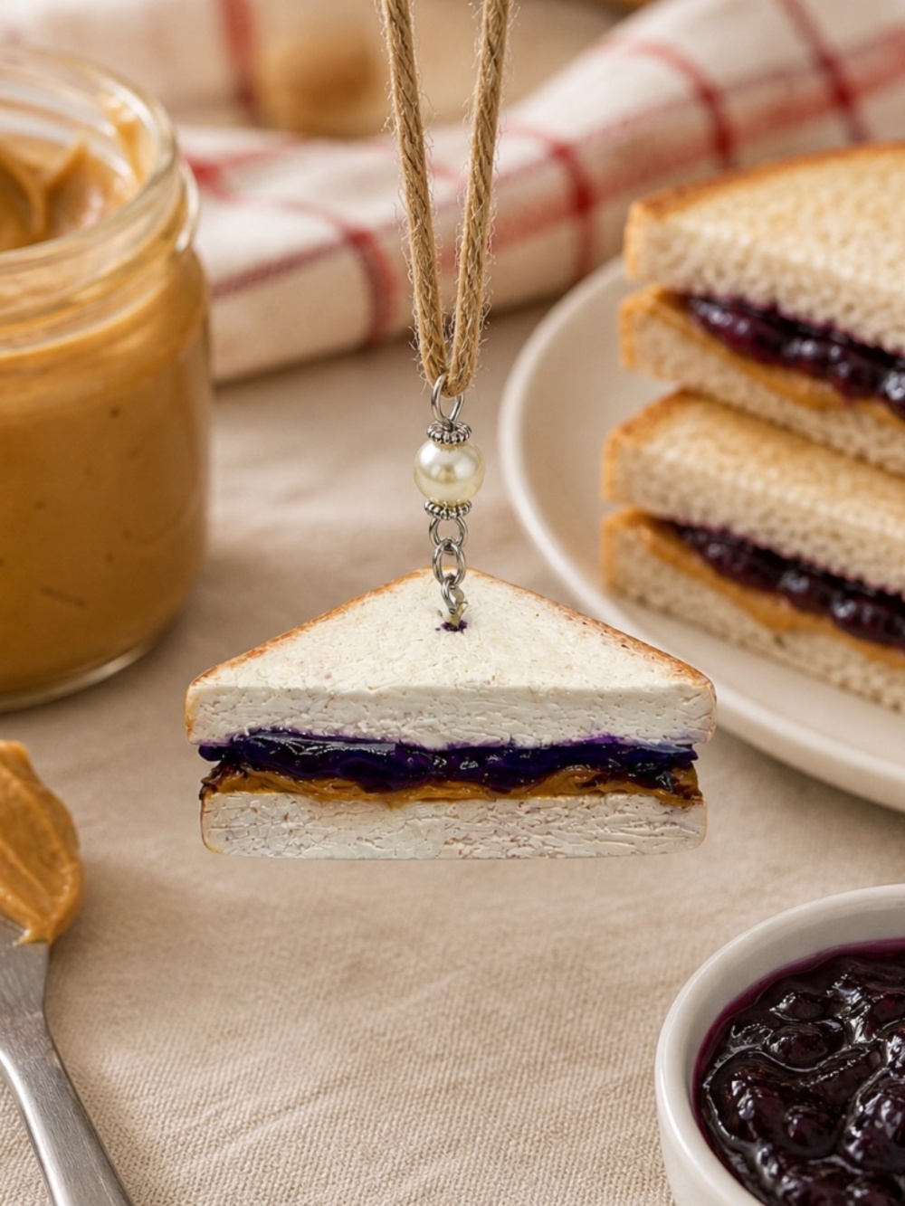 Peanut Butter & Jelly Sandwich Ornament | Handmade PBJ Mini Food Charm